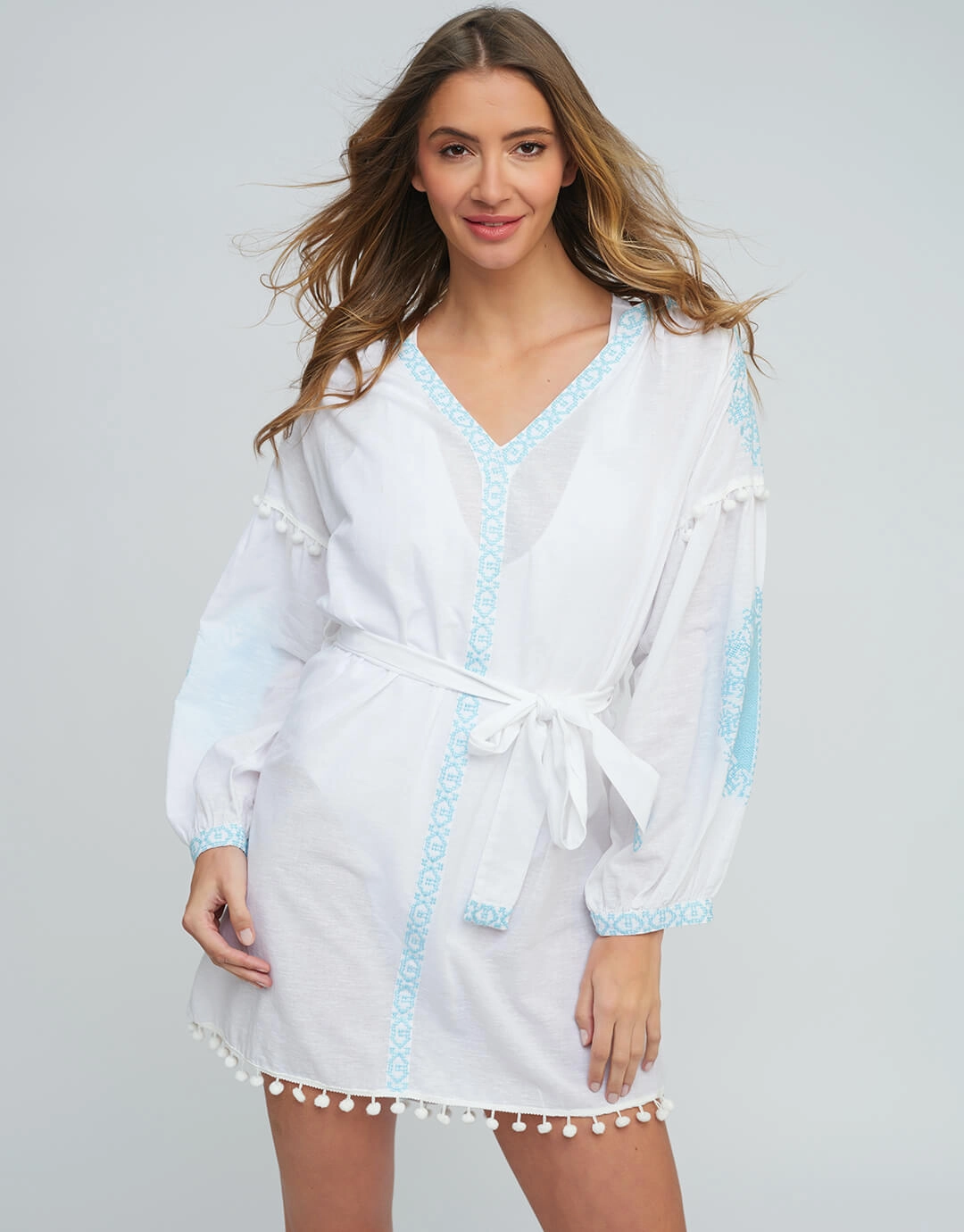 Amara Tunic - White and Light Blue