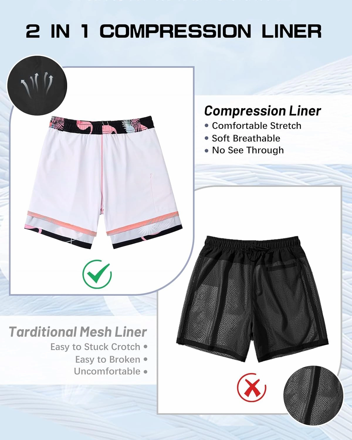 American Trends Men's Swim Trunks Board Shorts Quick Dry Mens Swimming Trunks with Compression Liner