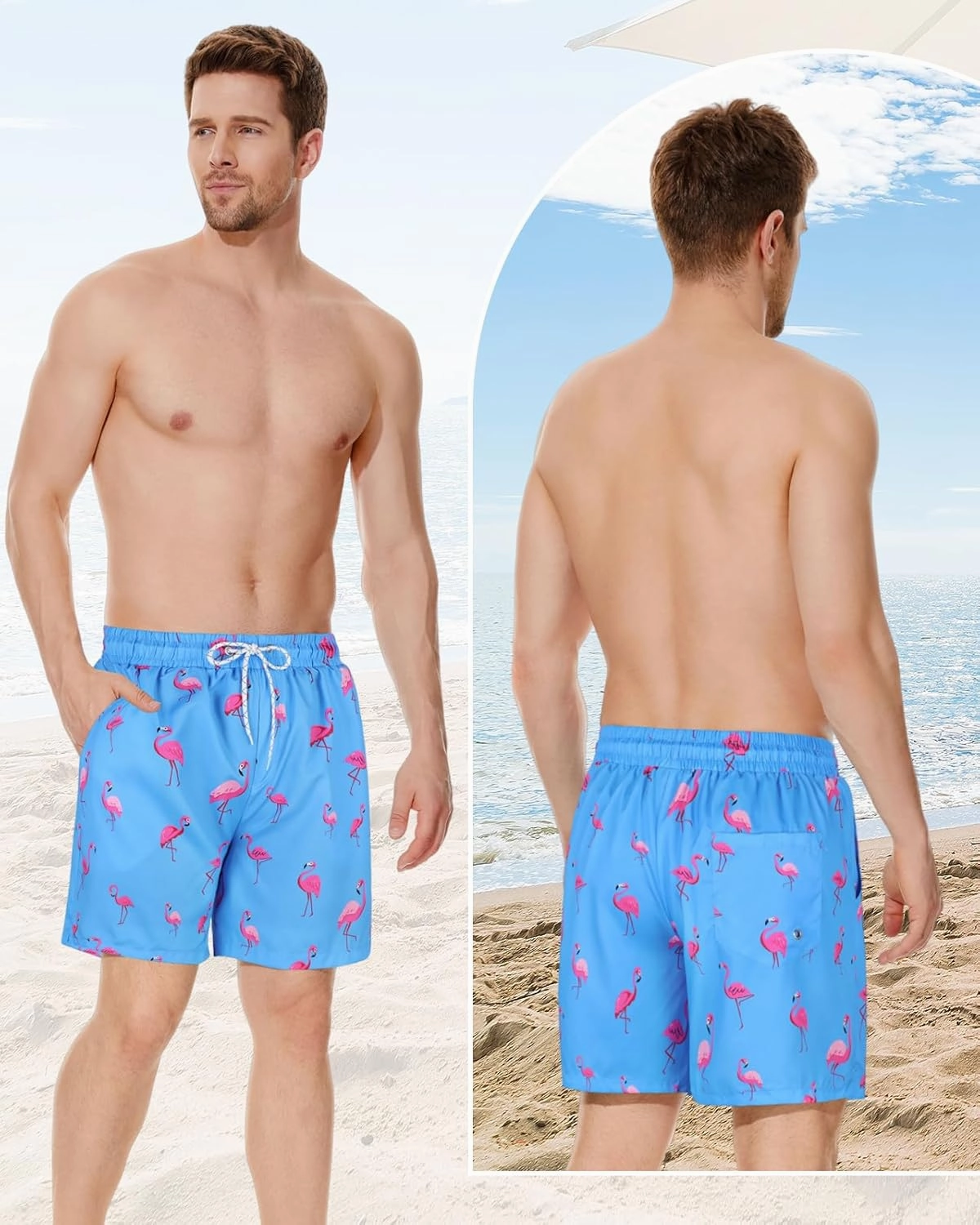 American Trends Men's Swim Trunks Board Shorts Quick Dry Mens Swimming Trunks with Compression Liner