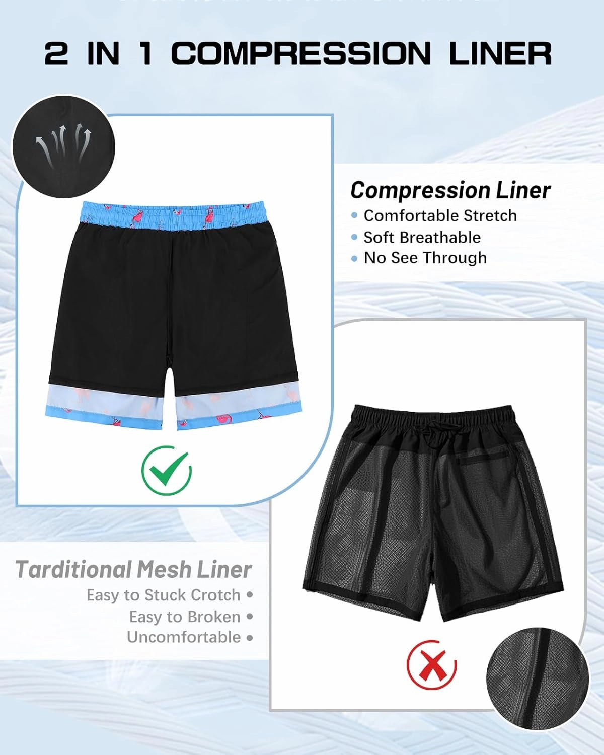 American Trends Men's Swim Trunks Board Shorts Quick Dry Mens Swimming Trunks with Compression Liner
