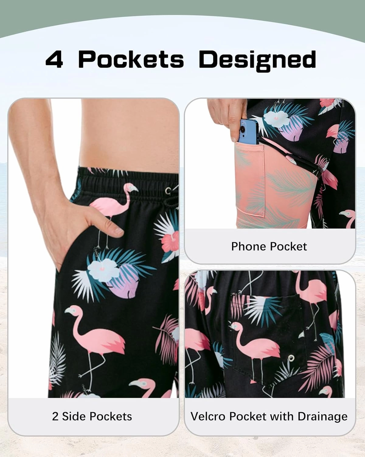 American Trends Men's Swim Trunks Board Shorts Quick Dry Mens Swimming Trunks with Compression Liner