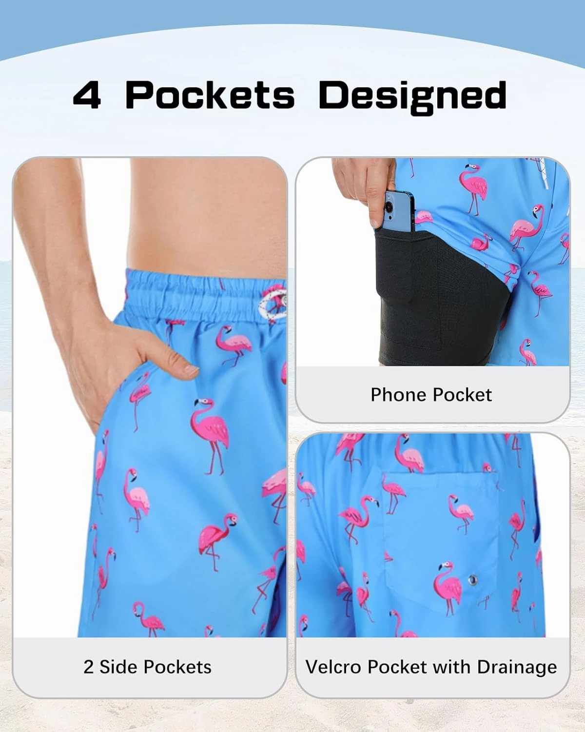 American Trends Men's Swim Trunks Board Shorts Quick Dry Mens Swimming Trunks with Compression Liner