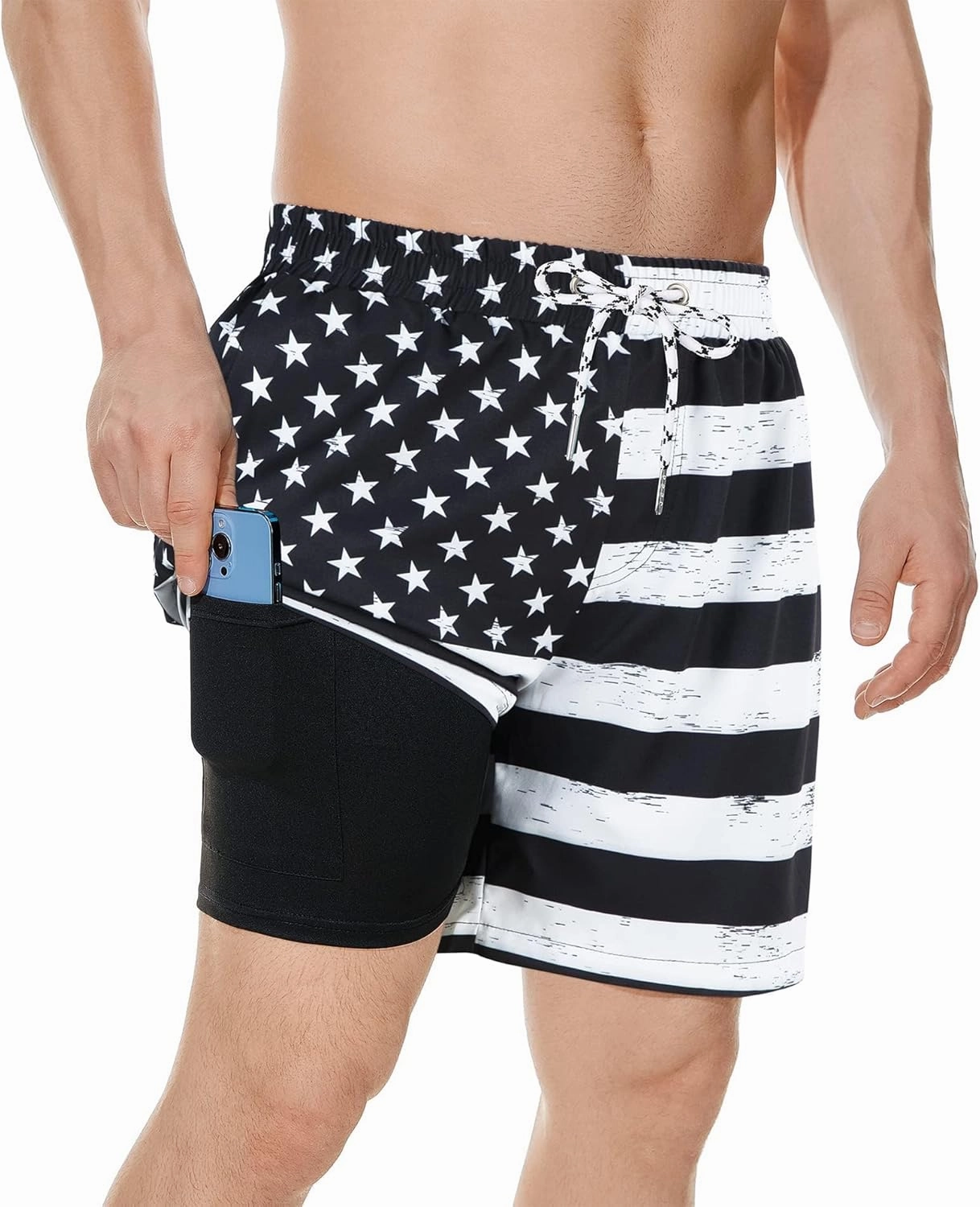 American Trends Mens Swim Trunks with Compression Liner Board Shorts for Men Quick Dry Swimsuits Bathing Suit Swimwear M-XXL