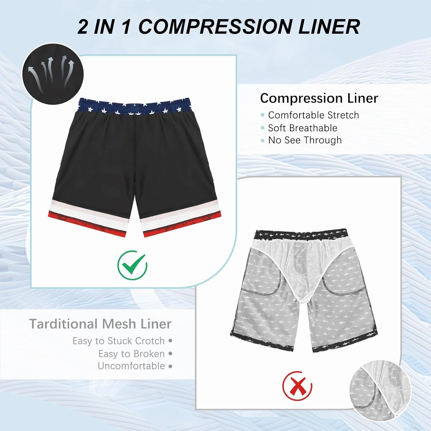 American Trends Mens Swim Trunks with Compression Liner Board Shorts for Men Quick Dry Swimsuits Bathing Suit Swimwear M-XXL
