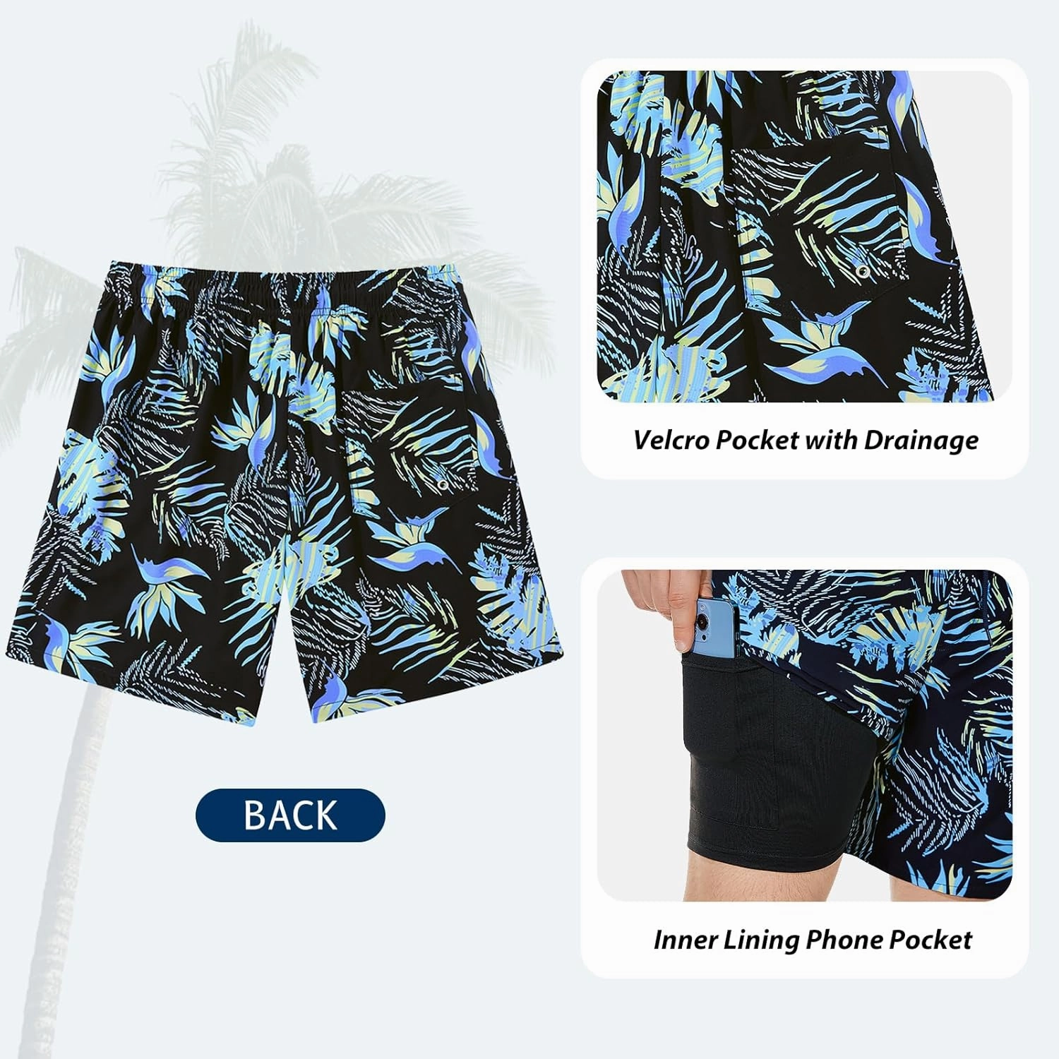 American Trends Mens Swim Trunks with Compression Liner Board Shorts for Men Quick Dry Swimsuits Bathing Suit Swimwear M-XXL