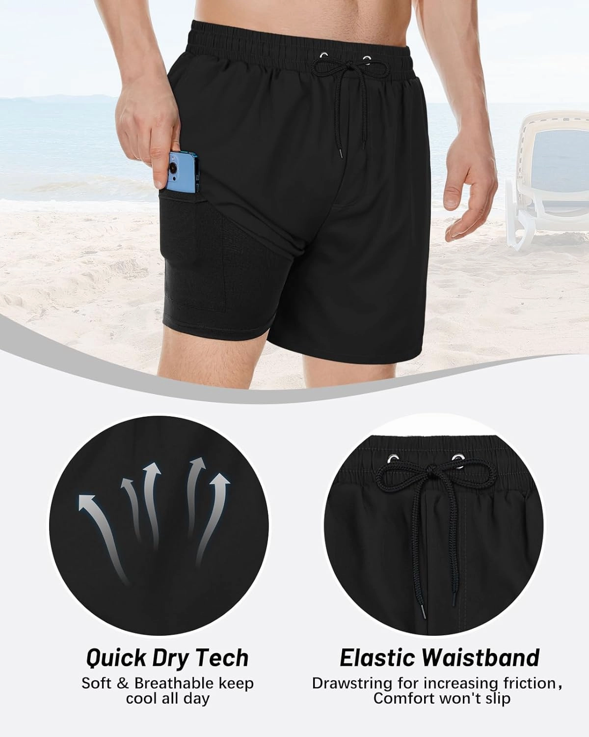 American Trends Mens Swim Trunks with Compression Liner Board Shorts for Men Quick Dry Swimsuits Bathing Suit Swimwear M-XXL
