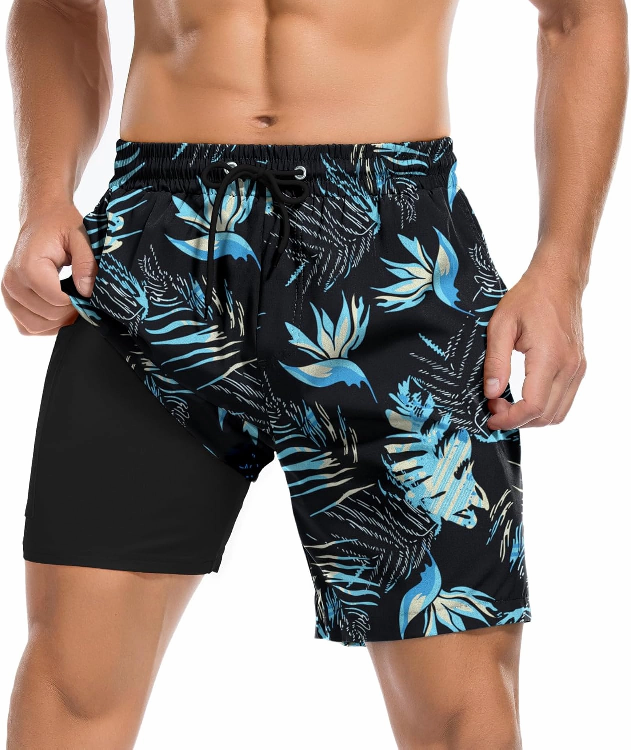 American Trends Mens Swim Trunks with Compression Liner Board Shorts for Men Quick Dry Swimsuits Bathing Suit Swimwear M-XXL