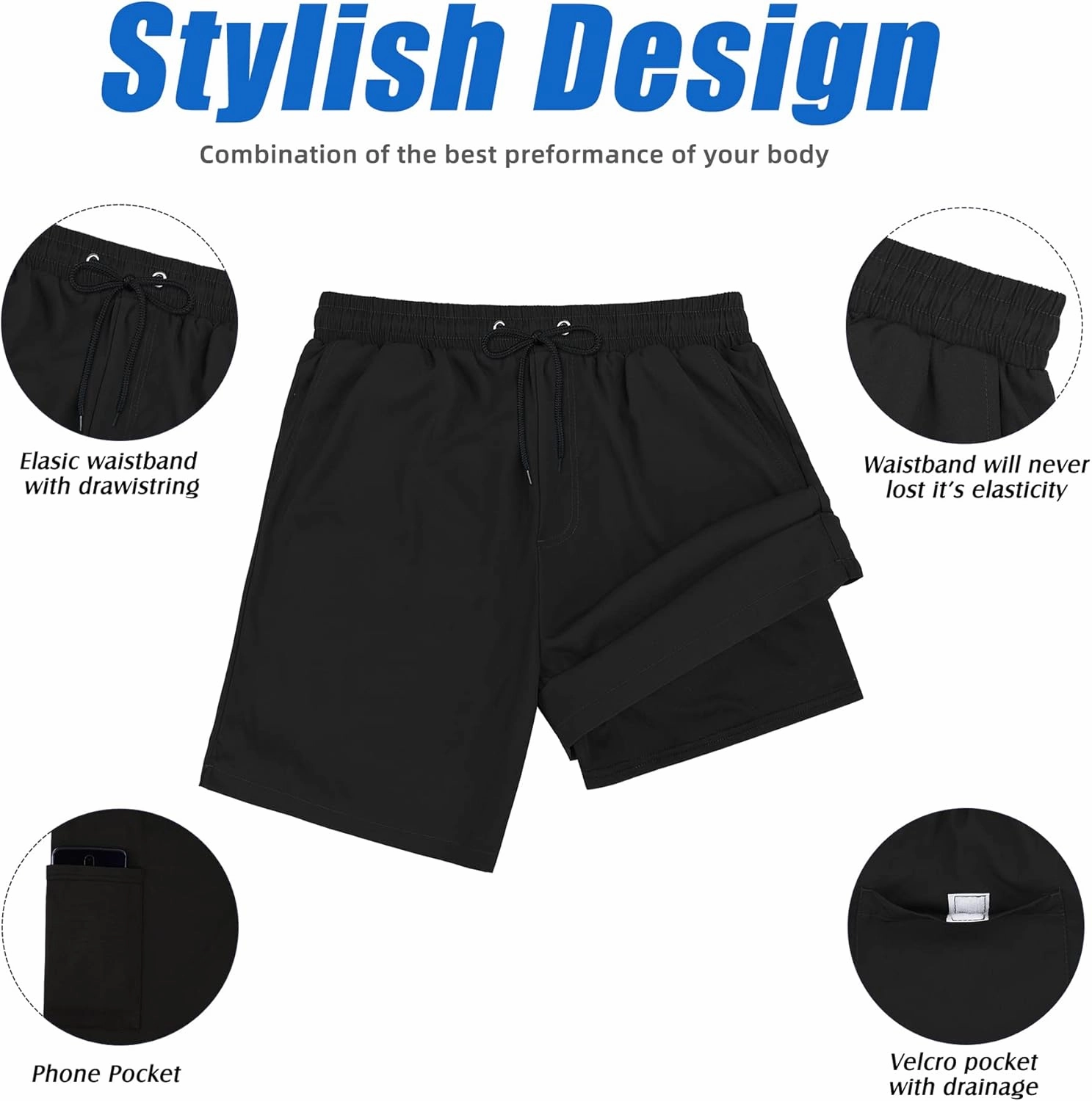American Trends Mens Swim Trunks with Compression Liner Board Shorts for Men Quick Dry Swimsuits Bathing Suit Swimwear M-XXL