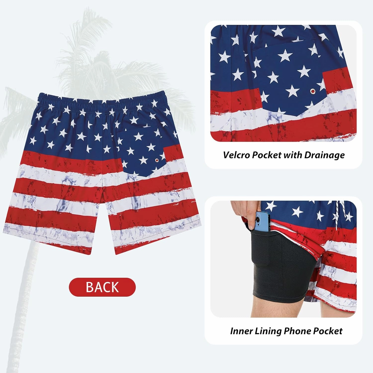 American Trends Mens Swim Trunks with Compression Liner Board Shorts for Men Quick Dry Swimsuits Bathing Suit Swimwear M-XXL