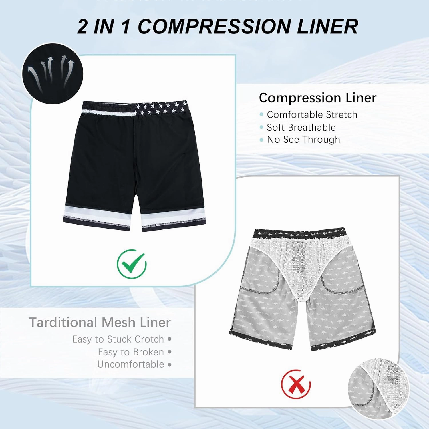 American Trends Mens Swim Trunks with Compression Liner Board Shorts for Men Quick Dry Swimsuits Bathing Suit Swimwear M-XXL
