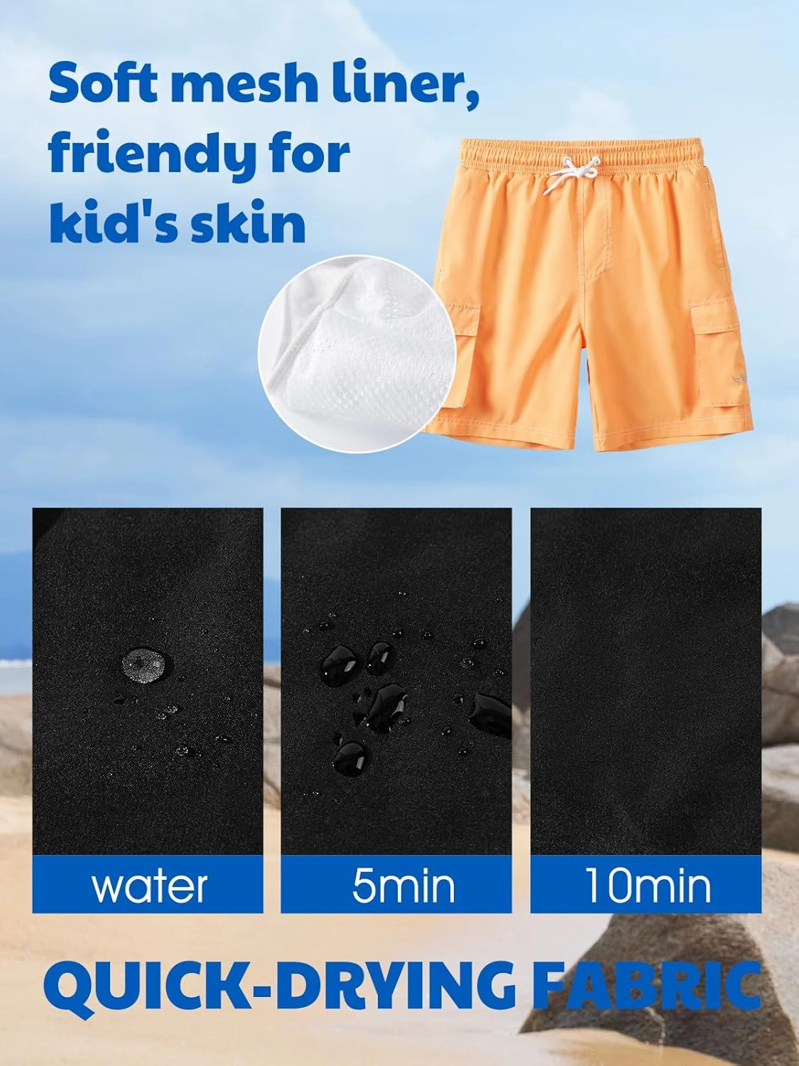 Angel season Boys Swim Trunks Drawstring Quick Dry Beach Board Shorts Mesh Lining Lightweight Seaside Bathing Suit 7-14
