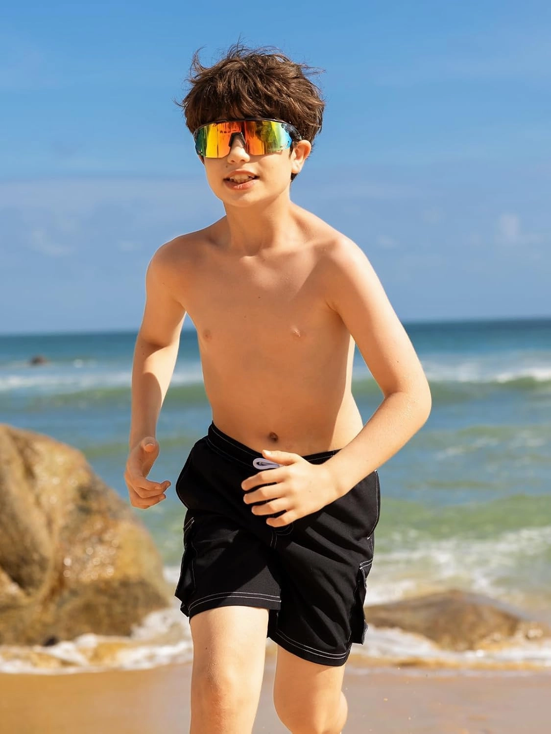 Angel season Boys Swim Trunks Drawstring Quick Dry Beach Board Shorts Mesh Lining Lightweight Seaside Bathing Suit 7-14