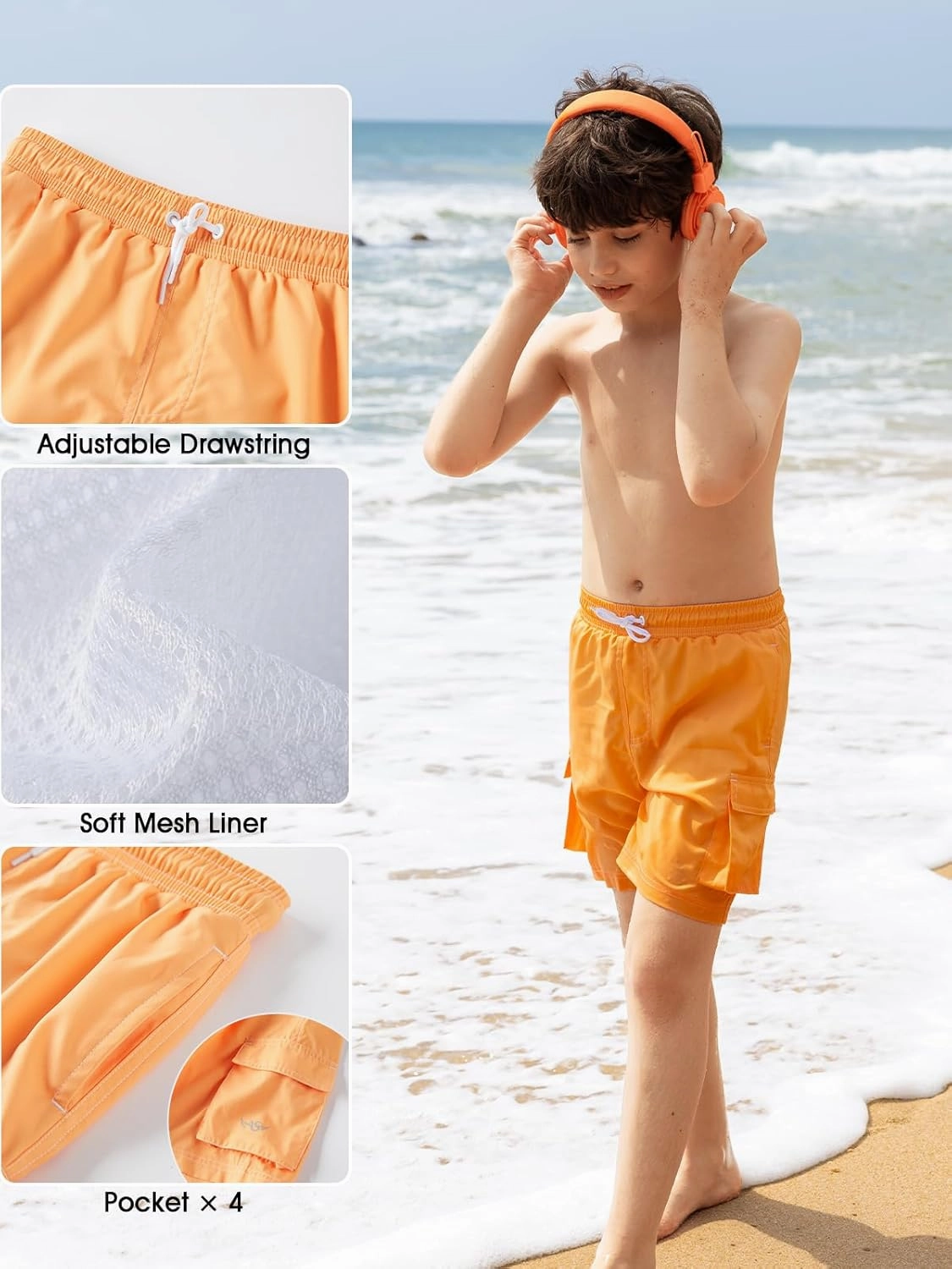 Angel season Boys Swim Trunks Drawstring Quick Dry Beach Board Shorts Mesh Lining Lightweight Seaside Bathing Suit 7-14