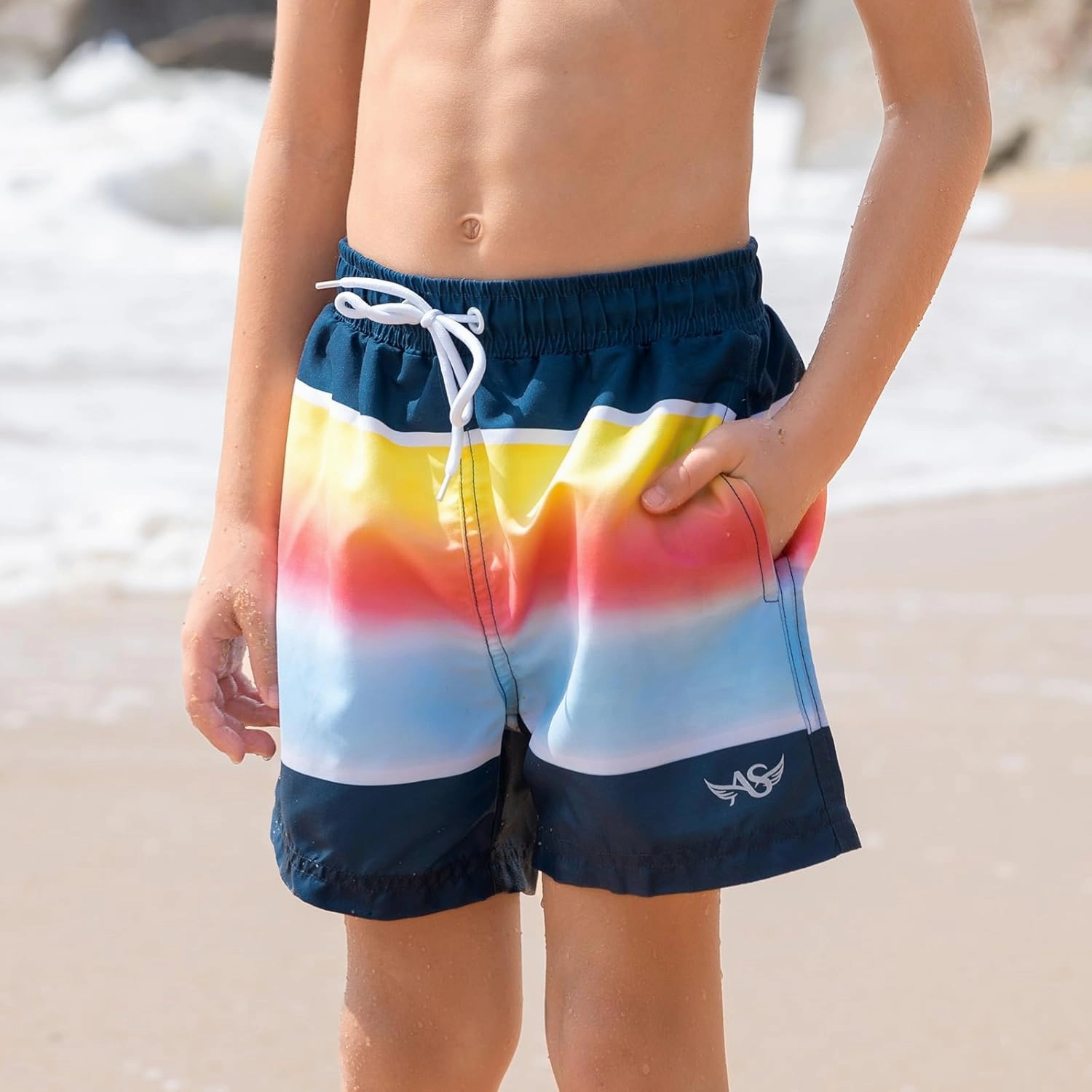 Angel season Boys Swim Trunks Toddler Kids Swimsuits for Boys Swimming Bathing Suits Quick Dry Kid Board Short Size 2-10