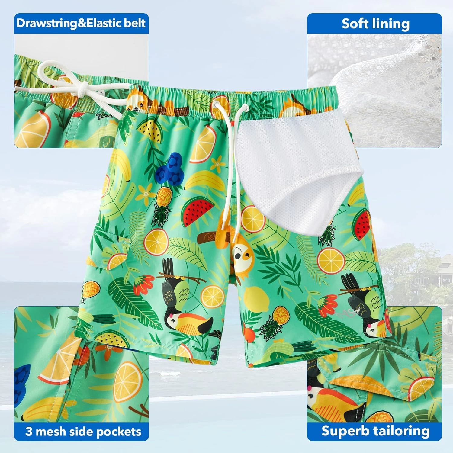 Angel season Boys Swim Trunks with UPF 50  Kids Board Shorts Quick Dry Youth Swimsuit Teen Boy Swimwear Sizes 7-14 Years