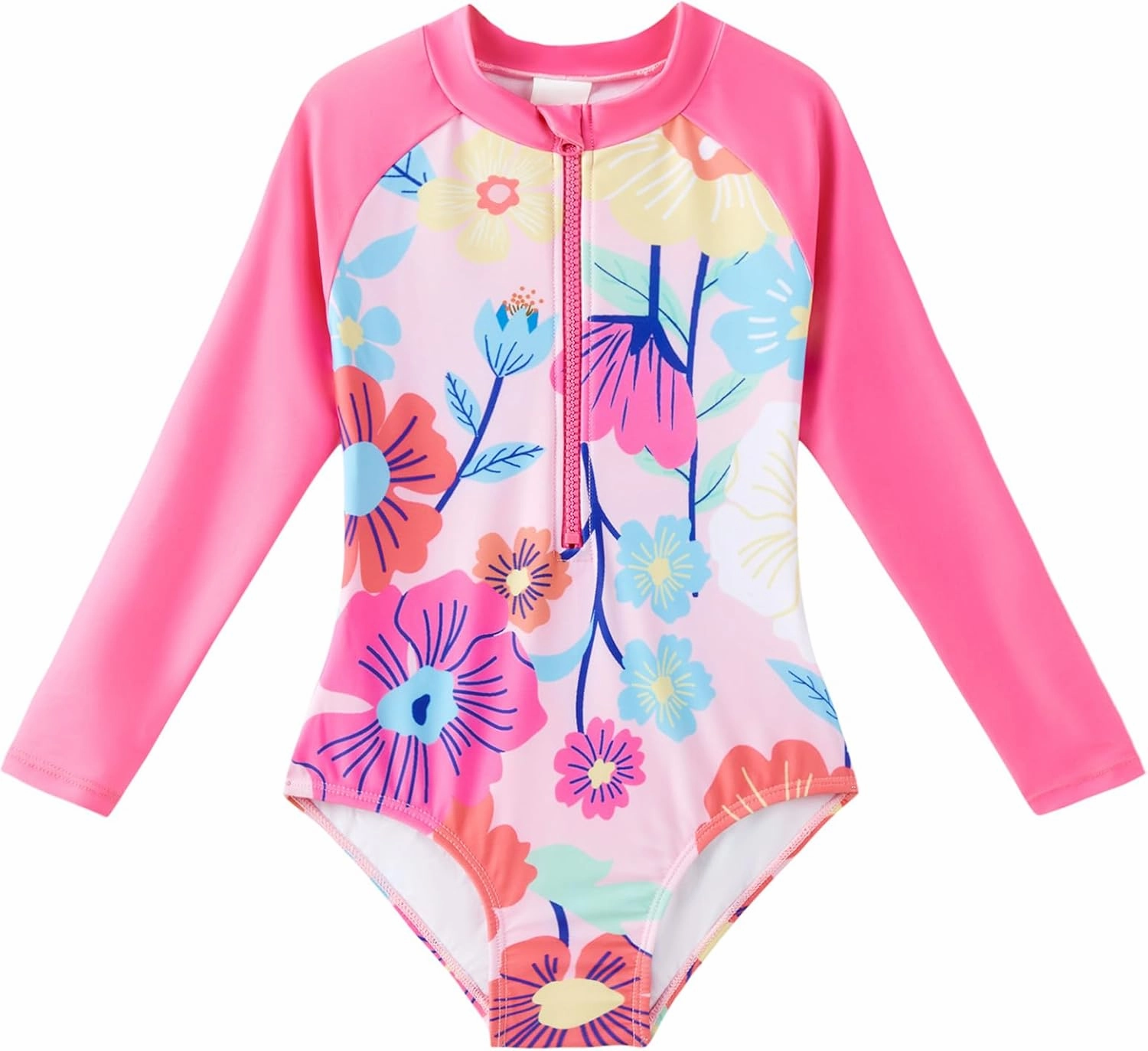 Angel season Girls Long Sleeve Swimsuits One Piece Rash Guard Bathing Suit UPF50  Toddler Kids Zipper Swimwear Size 2-10
