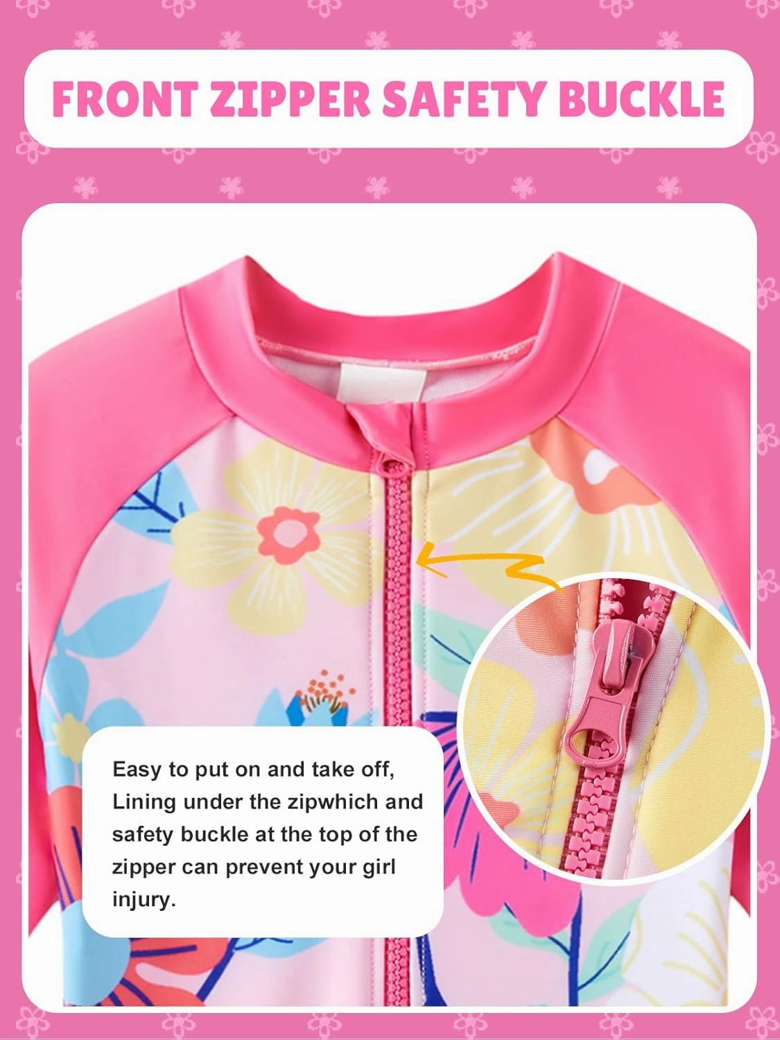 Angel season Girls Long Sleeve Swimsuits One Piece Rash Guard Bathing Suit UPF50  Toddler Kids Zipper Swimwear Size 2-10