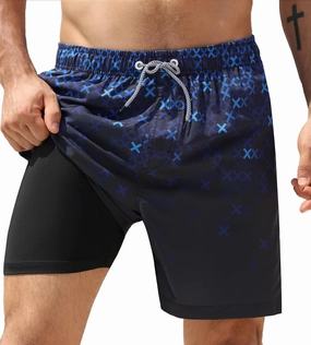 APTRO Men's Swim Trunks 2 in 1 Bathing Suit 5 Inch Beach Swimwear with Compression Liner