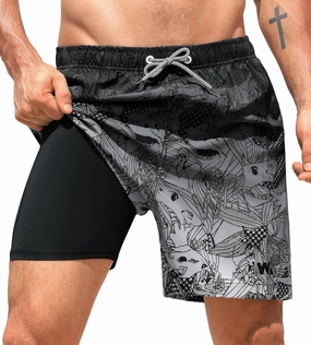 APTRO Men's Swim Trunks 2 in 1 Bathing Suit 5 Inch Beach Swimwear with Compression Liner