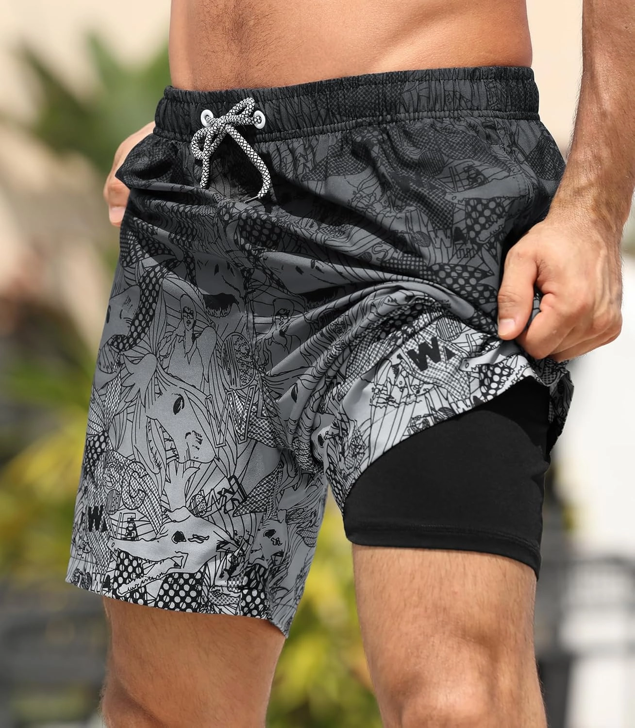 APTRO Men's Swim Trunks 2 in 1 Bathing Suit 5 Inch Beach Swimwear with Compression Liner