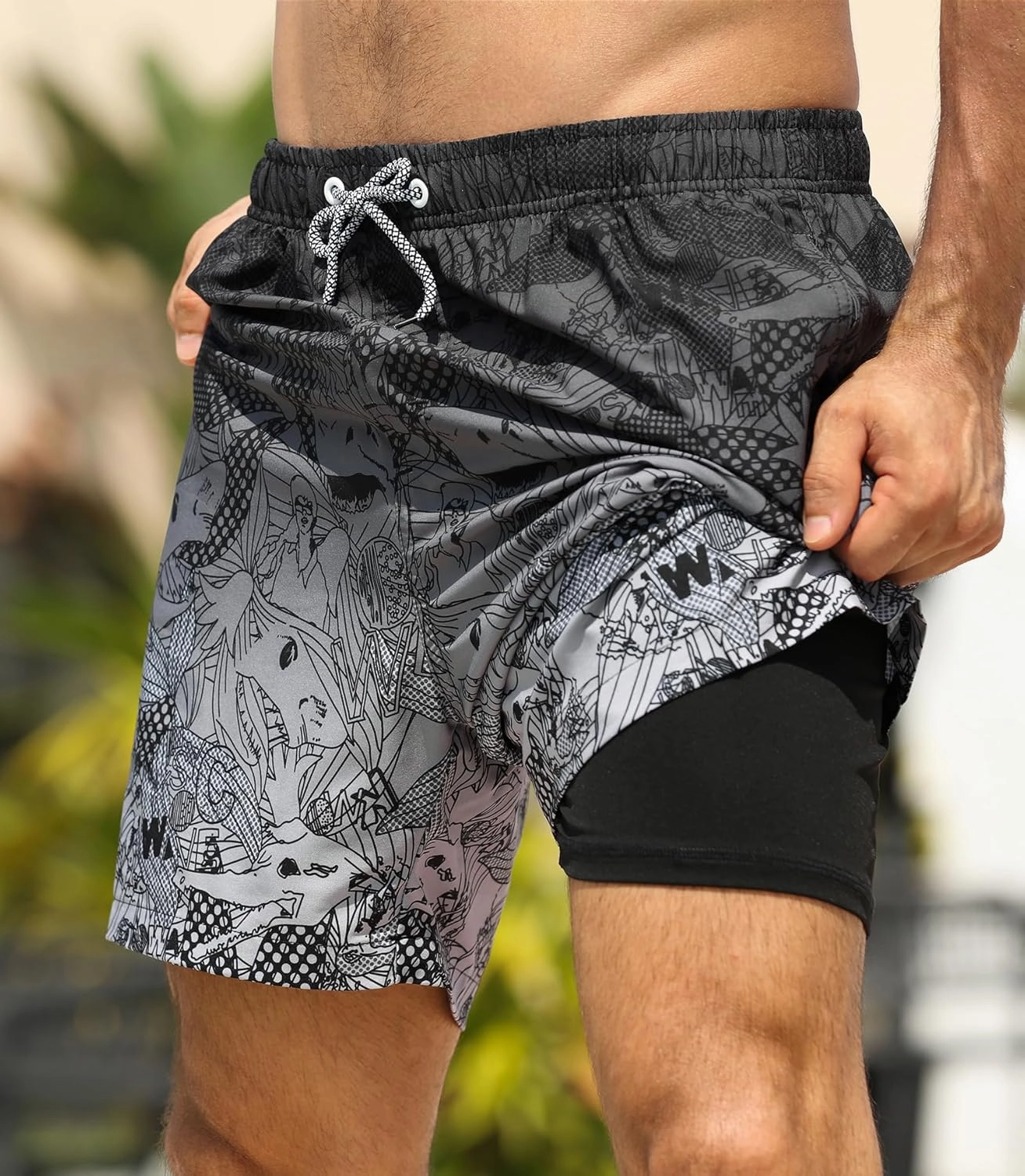APTRO Men's Swim Trunks 2 in 1 Bathing Suit 5 Inch Beach Swimwear with Compression Liner