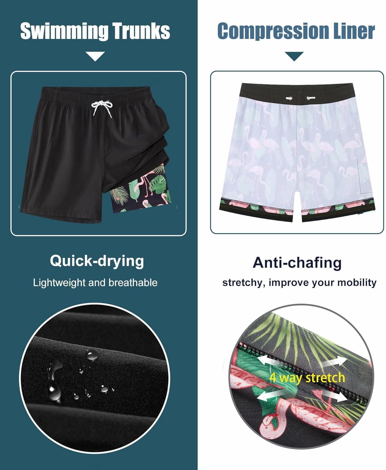 APTRO Men's Swim Trunks with Compression Liner 5 Inch Bathing Suit Beach Swimsuits