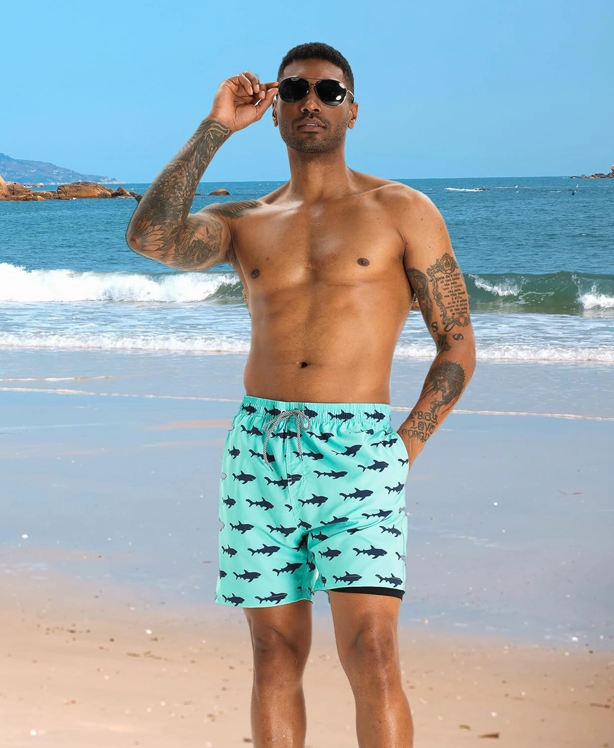 APTRO Men's Swim Trunks with Compression Liner 5 Inch Bathing Suit Beach Swimsuits