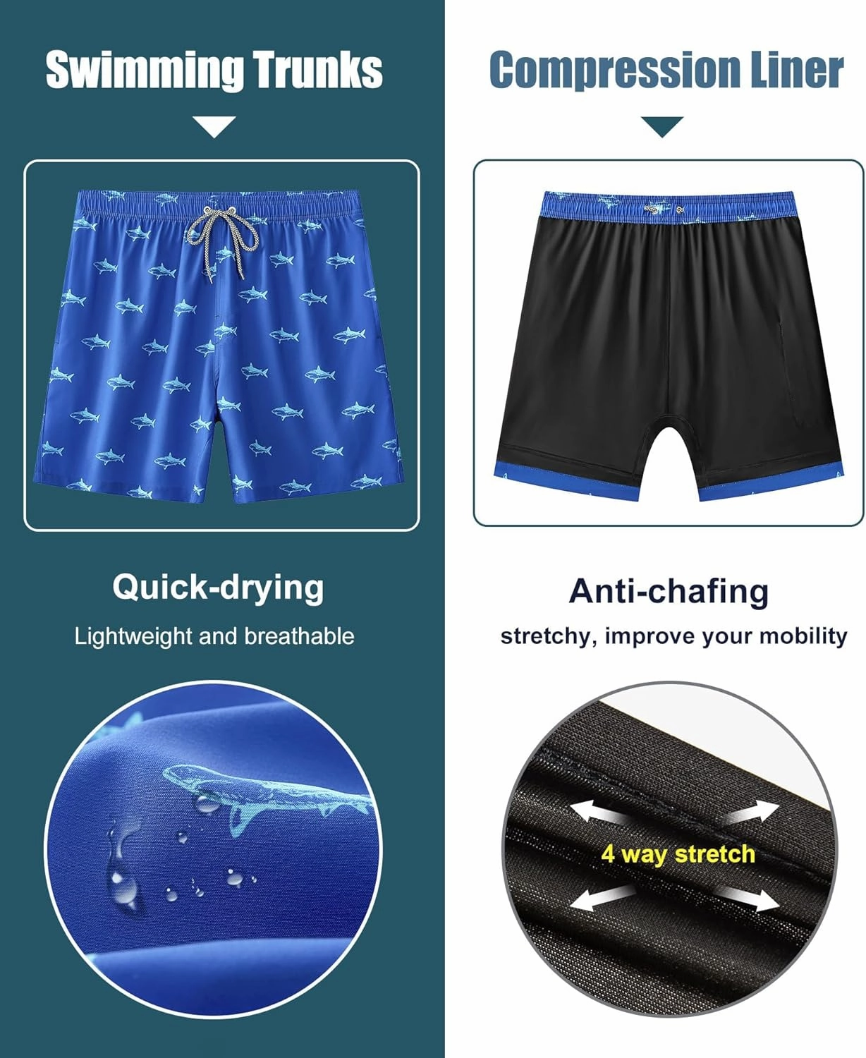 APTRO Men's Swim Trunks with Compression Liner 5 Inch Bathing Suit Beach Swimsuits