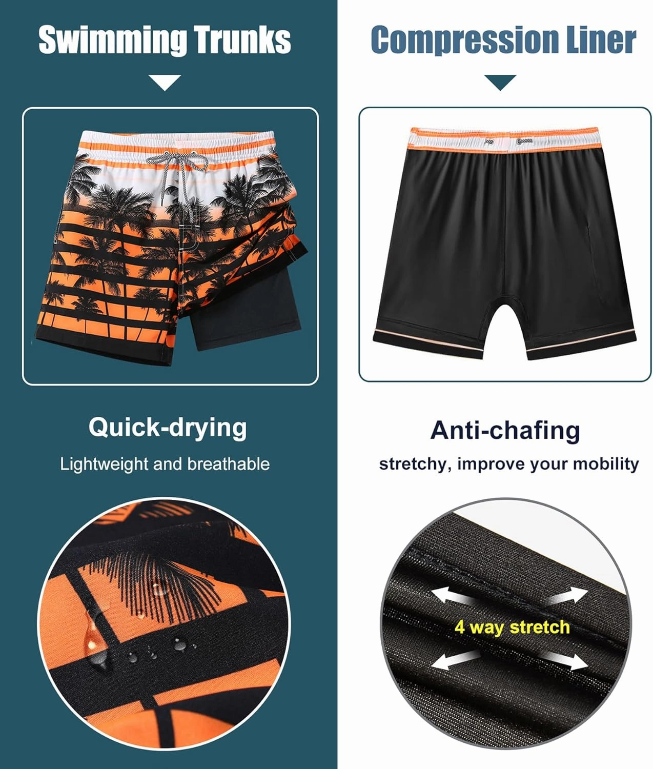 APTRO Men's Swim Trunks with Compression Liner 5 Inch Bathing Suit Beach Swimsuits