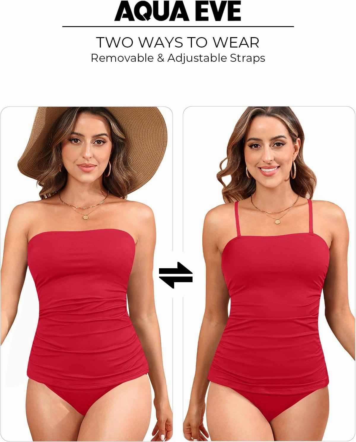 Aqua Eve Strapless Tankini Top Only for Women Bandeau Bathing Suits Ruched Tummy Control Tankini Top No Bottom