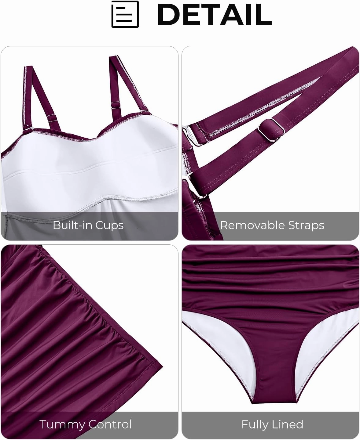 Aqua Eve Women Two Piece Plus Size Tankini Strapless Bathing Suits Bandeau Swimsuits with High Waisted Bottom