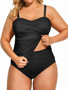 Aqua Eve Women Two Piece Plus Size Tankini Strapless Bathing Suits Bandeau Swimsuits with High Waisted Bottom