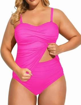 Aqua Eve Women Two Piece Plus Size Tankini Strapless Bathing Suits Bandeau Swimsuits with High Waisted Bottom