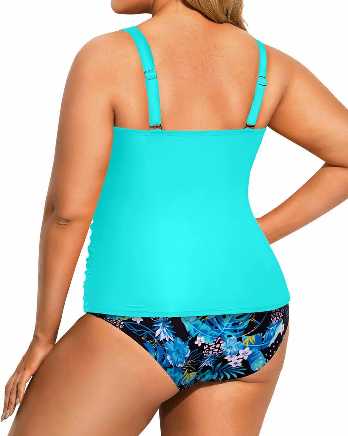 Aqua Eve Women Two Piece Plus Size Tankini Strapless Bathing Suits Bandeau Swimsuits with High Waisted Bottom