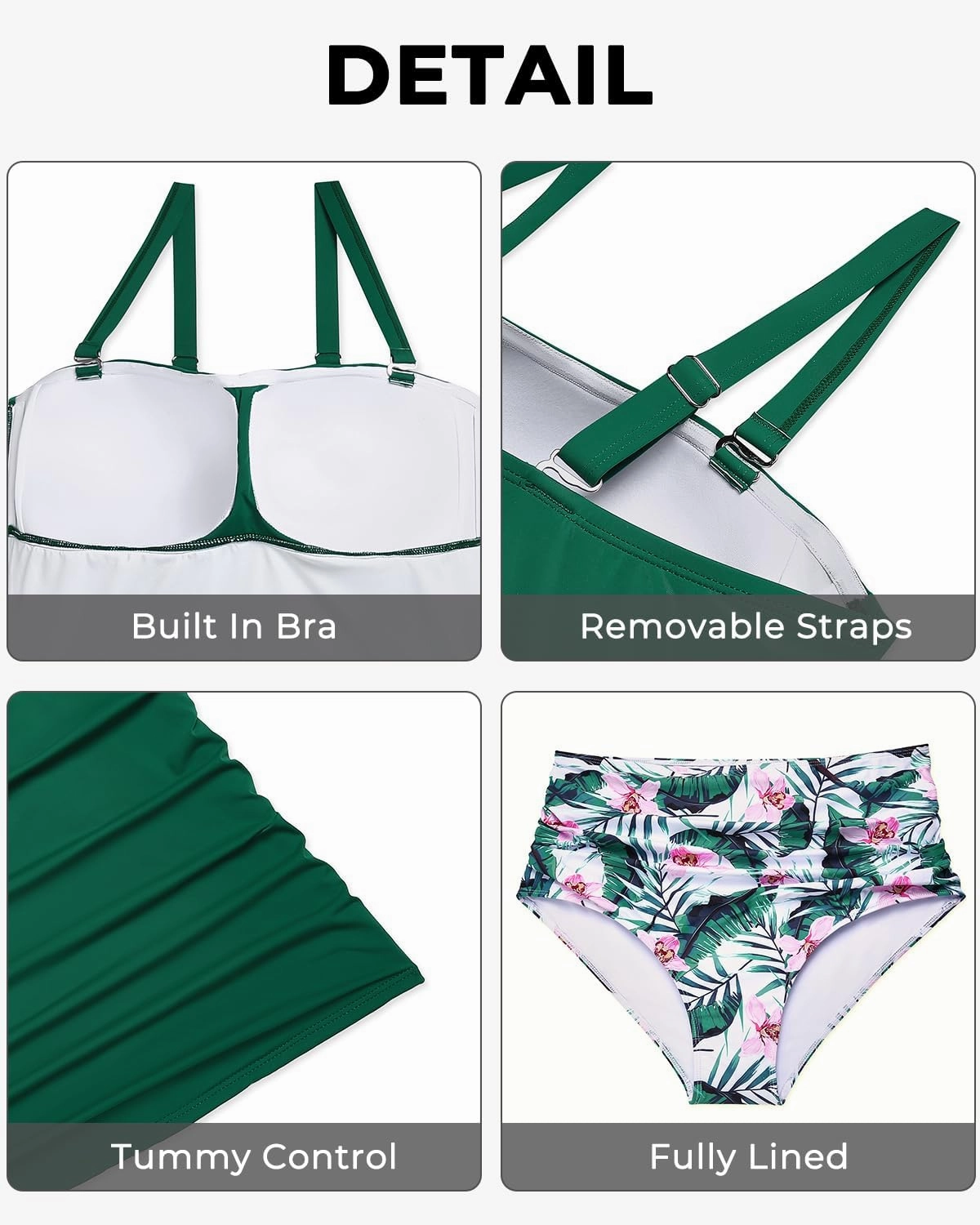 Aqua Eve Women Two Piece Plus Size Tankini Strapless Bathing Suits Bandeau Swimsuits with High Waisted Bottom
