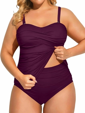 Aqua Eve Women Two Piece Plus Size Tankini Strapless Bathing Suits Bandeau Swimsuits with High Waisted Bottom