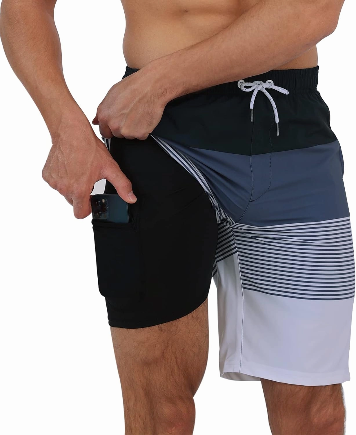 Arcweg Mens Swim Trunks with Compression Liner 2 in 1 9" Swimming Trunks Quick Dry Men's Swimwear for Surfing Summer Beach