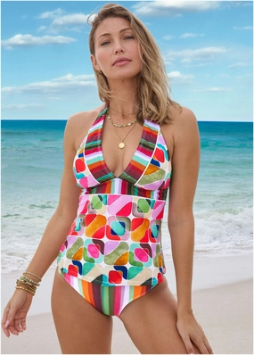 Athens Halter Tankini - Watercolor Geo Combo