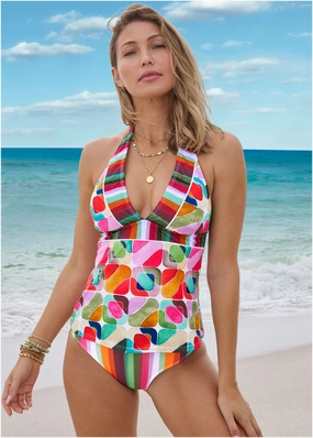 Athens Halter Tankini - Watercolor Geo Combo