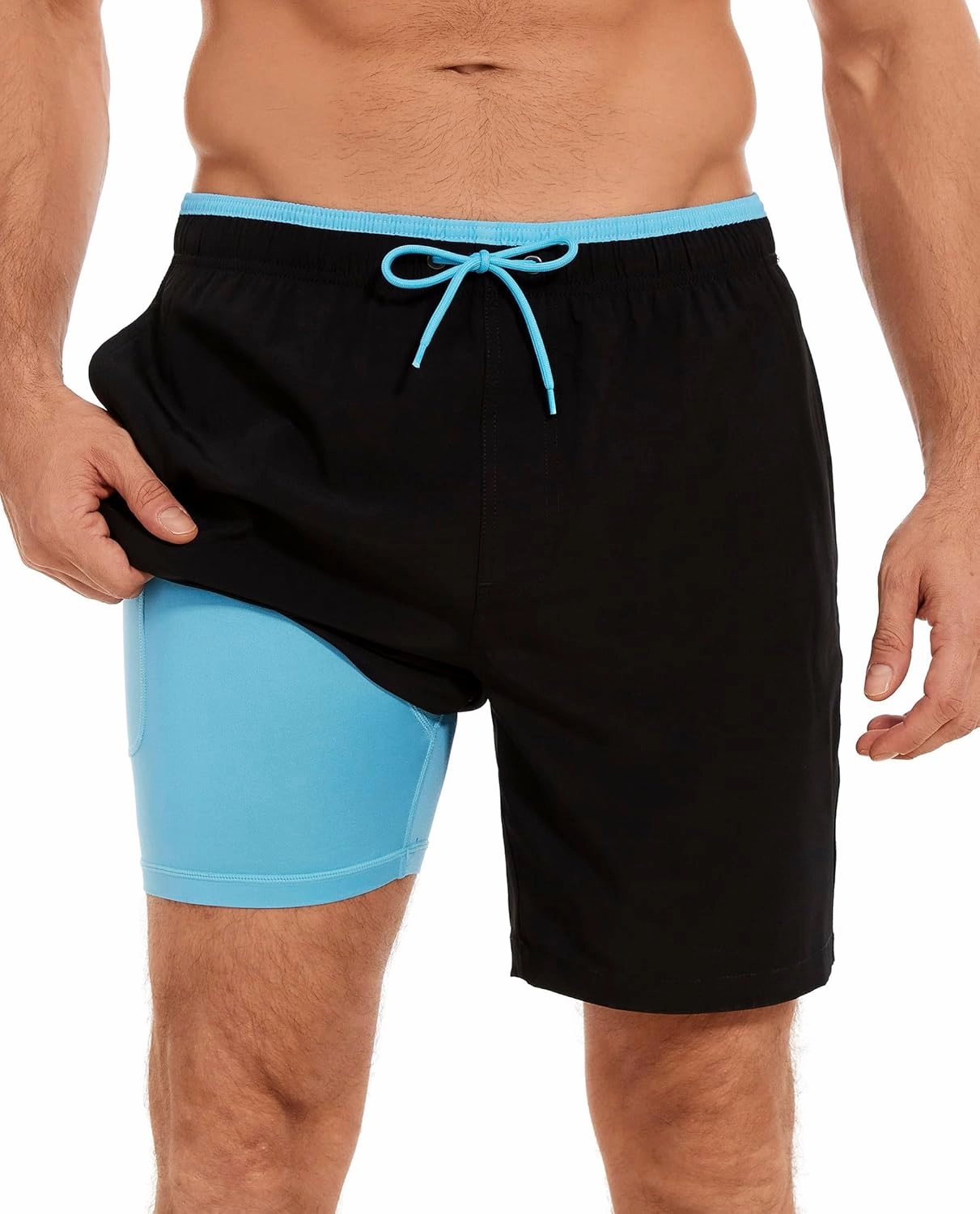 Aueyan Mens Swim Trunks with Compression Liner 7 inch Quick Dry Beach Board Shorts