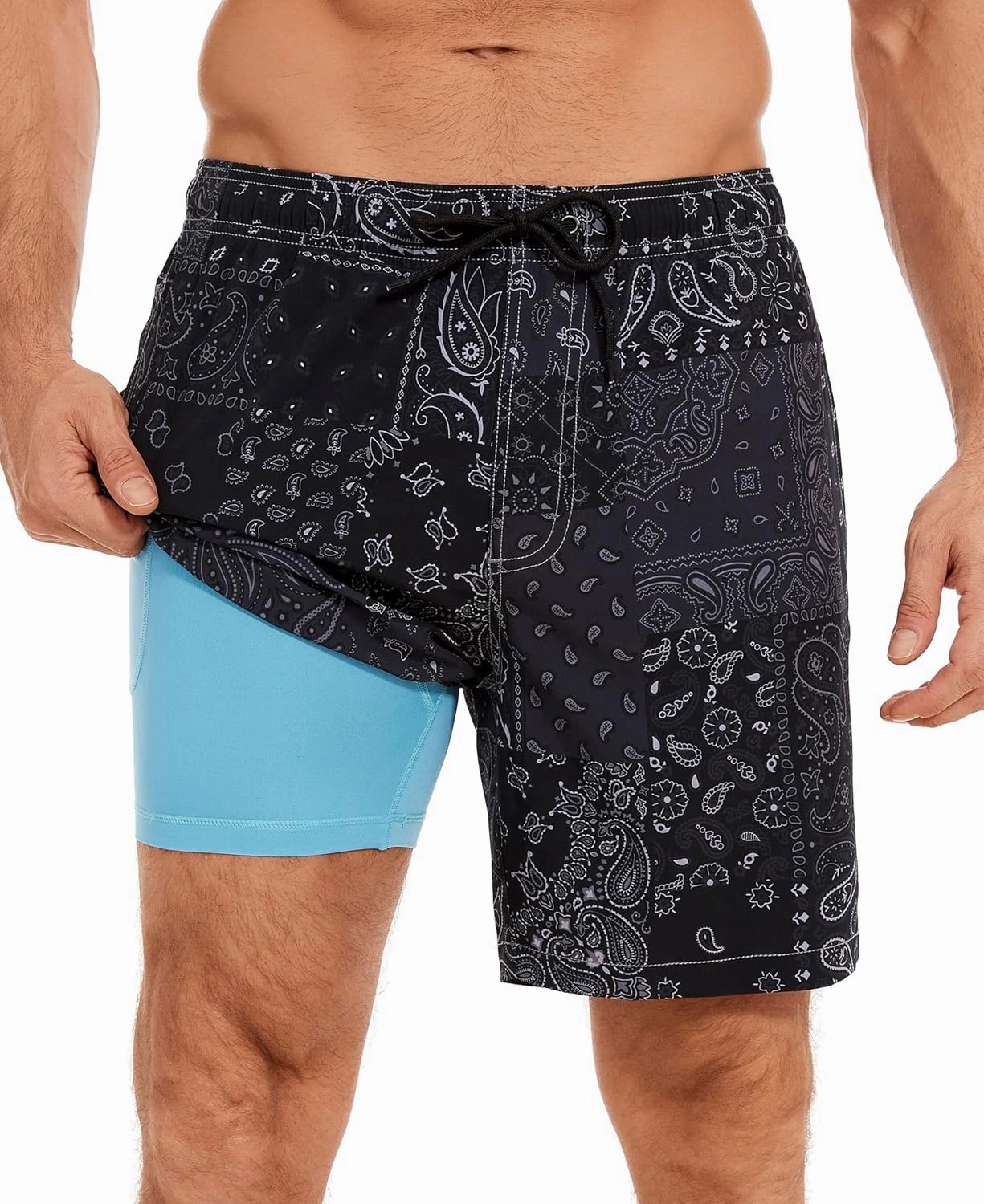 Aueyan Mens Swim Trunks with Compression Liner 7 inch Quick Dry Beach Board Shorts