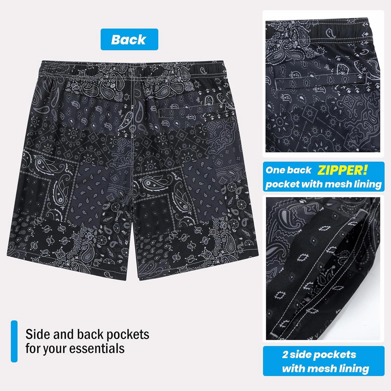 Aueyan Mens Swim Trunks with Compression Liner 7 inch Quick Dry Beach Board Shorts