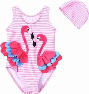 Baby Girl One Piece Swimsuit Swimwear Toddler Kid Flamingo Bikini Bathing Suit Sunsuit Rash Guard 1-5t