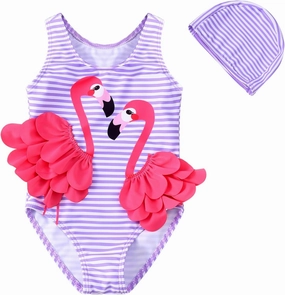 Baby Girl One Piece Swimsuit Swimwear Toddler Kid Flamingo Bikini Bathing Suit Sunsuit Rash Guard 1-5t