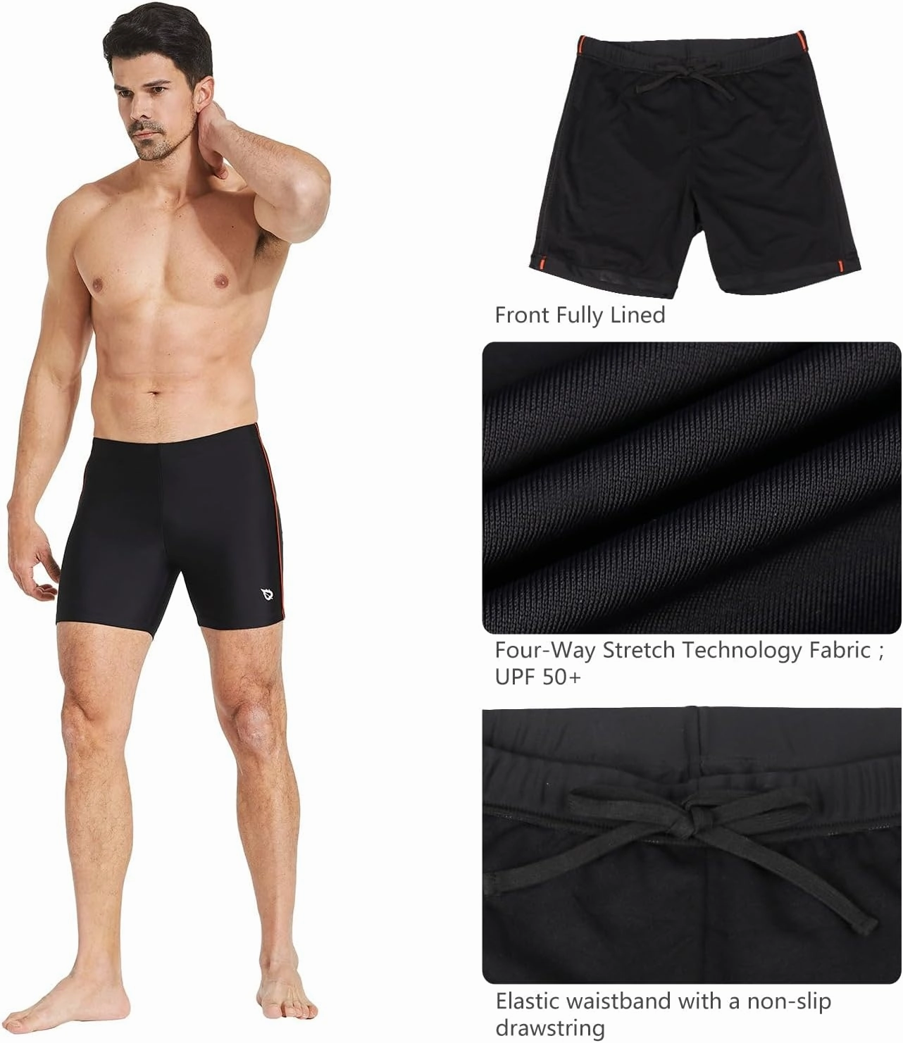 baleaf Men's Athletic Swim Jammers Quick Dry Compression Square Leg Swim Brief Swimsuit