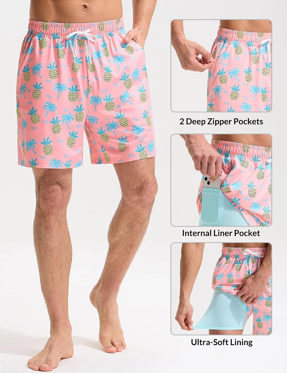 baleaf Mens Swim Trunks with Compression Liner 5 & 7 inch Quick Dry Bathing Suit Swim Shorts with Zippered Pockets