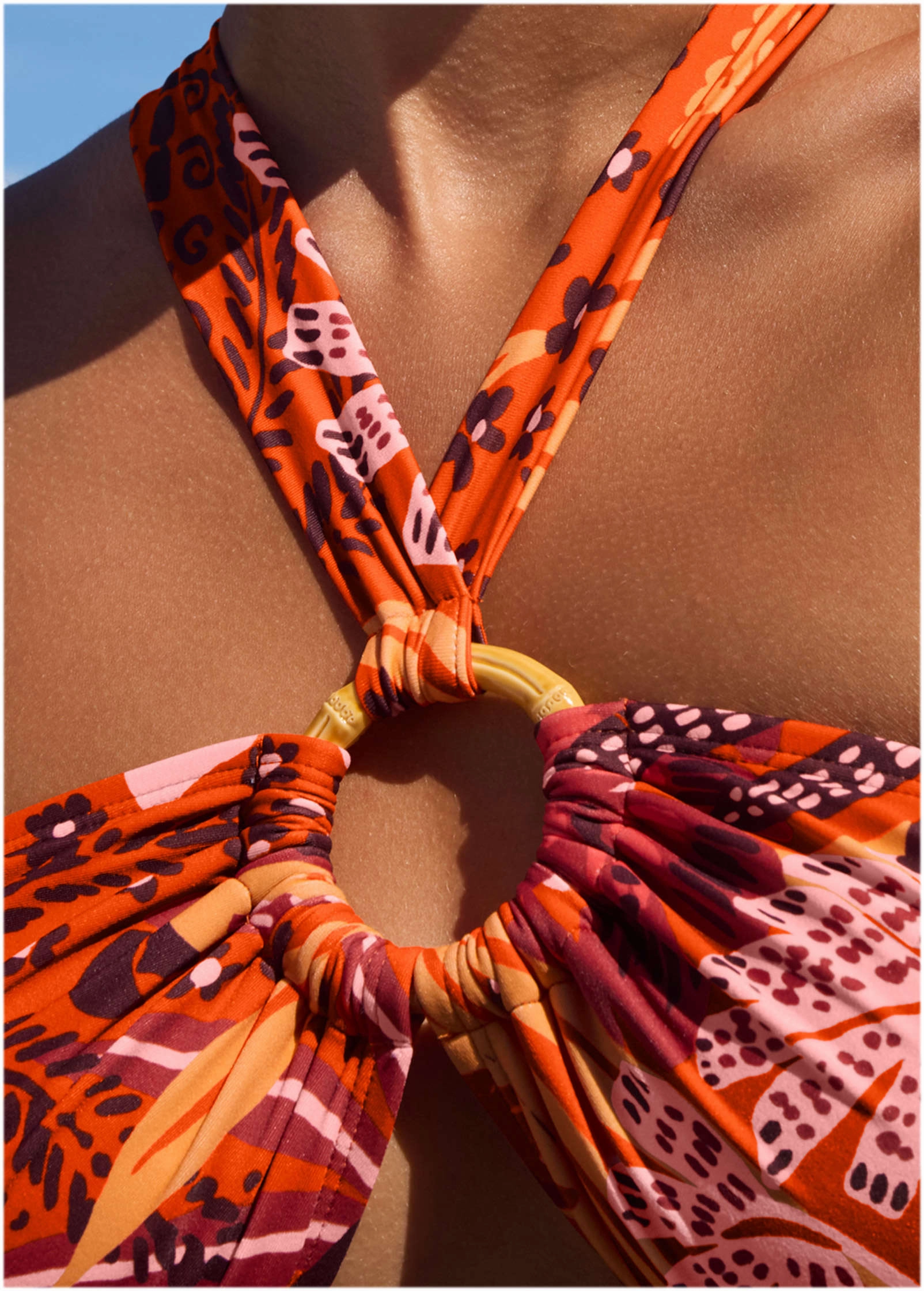 Bamboo Ring Halter Top - Parrot Palm