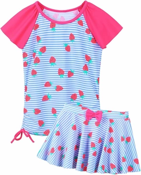 BAOHULU Girls Rash Guard 2 Pieces Bathing Suit UPF50  Swimsuit with Swimming Skirt Swimwear 2-12Y