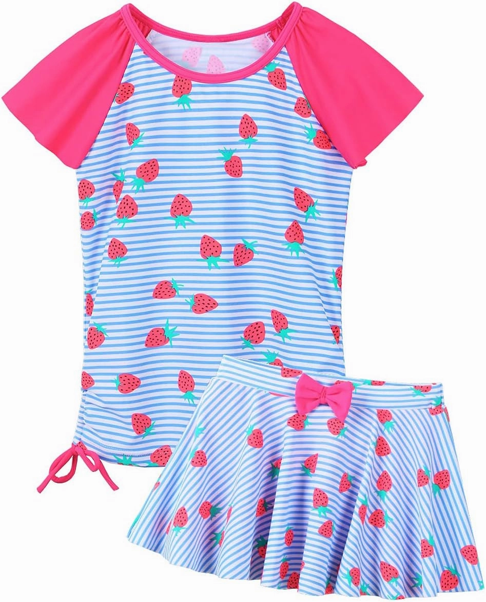 BAOHULU Girls Rash Guard 2 Pieces Bathing Suit UPF50  Swimsuit with Swimming Skirt Swimwear 2-12Y