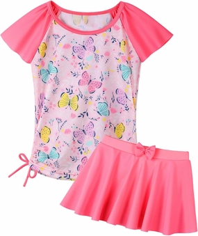 BAOHULU Girls Rash Guard 2 Pieces Bathing Suit UPF50  Swimsuit with Swimming Skirt Swimwear 2-12Y